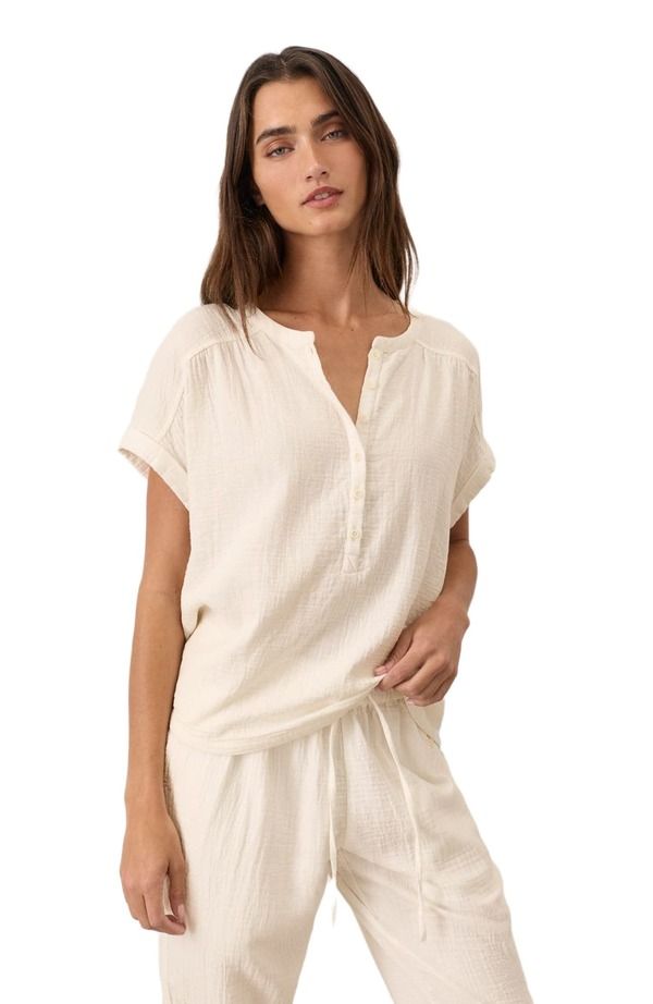 パクト レディース トップス シャツ コットン Pact Organicotton Coastal Double Gauze Short Sleeve Popover Cream クリーム