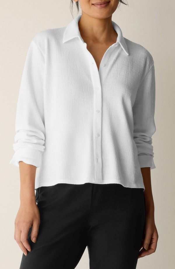 エイリーンフィッシャー レディース トップス シャツ Eileen Fisher Classicollar Crop ButtonUp Shirt White ホワイト