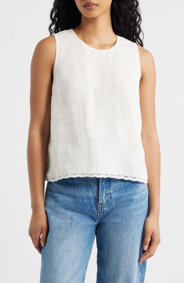 メイドウェル レディース トップス シャツ レーストリム プリーツ レース リネン Madewellace Trim Pleated Linen Shell Top Ivory Linen アイボリー