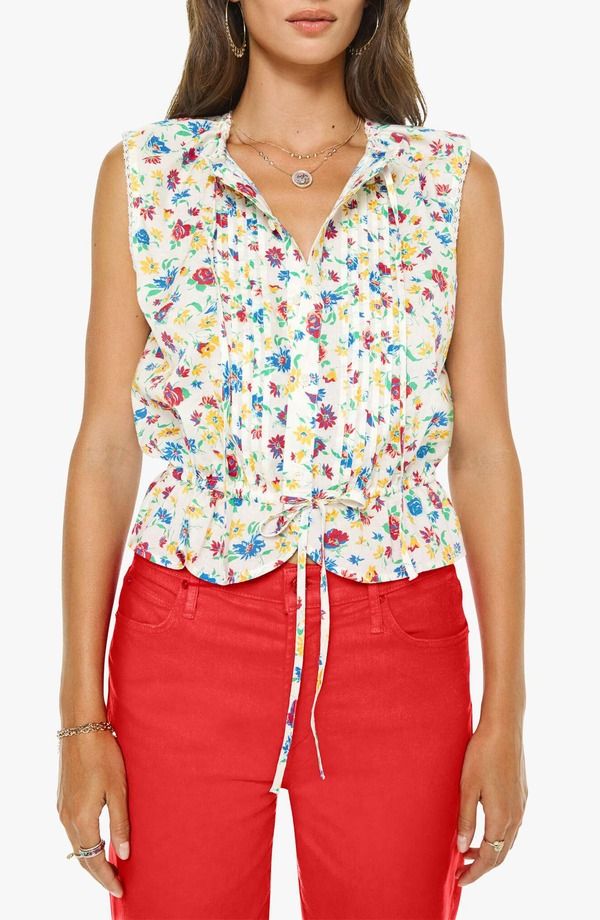 マザー レディース トップス シャツ フラワー柄 ドローコードウエスト ノースリーブ コットン フラワー MOTHER The Love Letter Floral Sleeveless Cotton Drawstring Waist Shirt Rose B