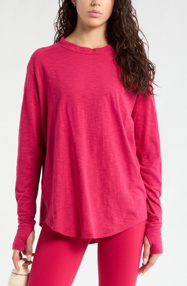 ゼラ レディース トップス シャツ Zella Relaxed Washed 20 Long Sleeve Slub Tee Red Cerise レッド