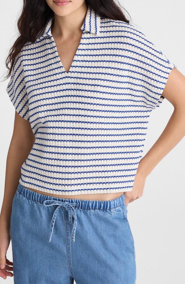 メイドウェル レディース トップス シャツ ニット Madewell Textured Knit Johnny Collar Shirtuck Stitch Stripe ストライプ