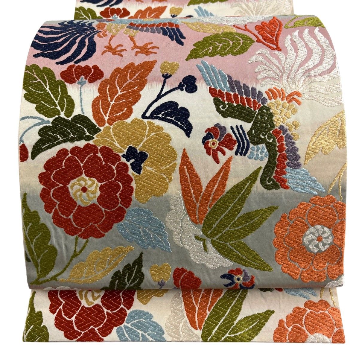 美品】 袋帯 秀品 草花 鳥 唐織 クリーム 六通 正絹 【中古】 - メルカリ