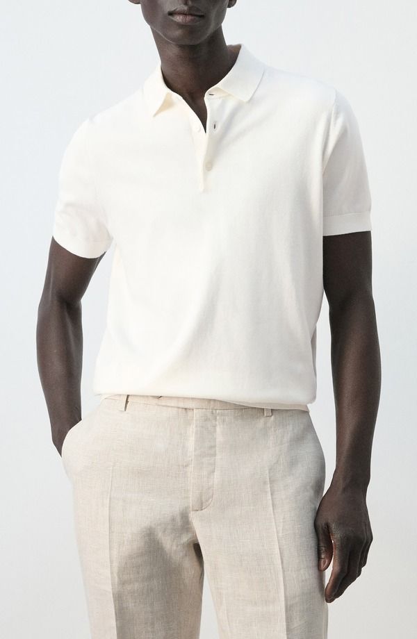 マンゴ メンズ トップス ポロシャツ コットン ニット MANGO Fine Knit Cotton Poloff White オフホワイト 14,746円