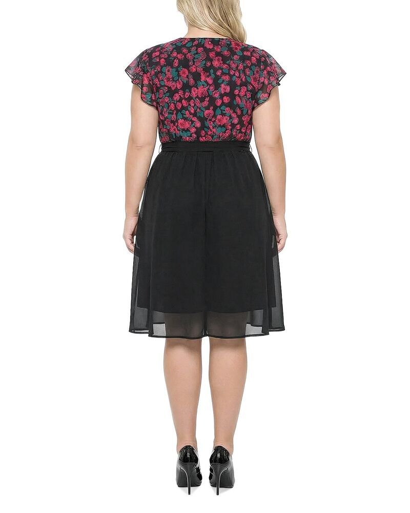 スタンダーズ アンド プラクティス レディース ボトムスカート フラワー柄 プラスサイズ フラワー standards practices Plus Floral Top Solid Skirt Flutter Sleeve Dress Black Flora