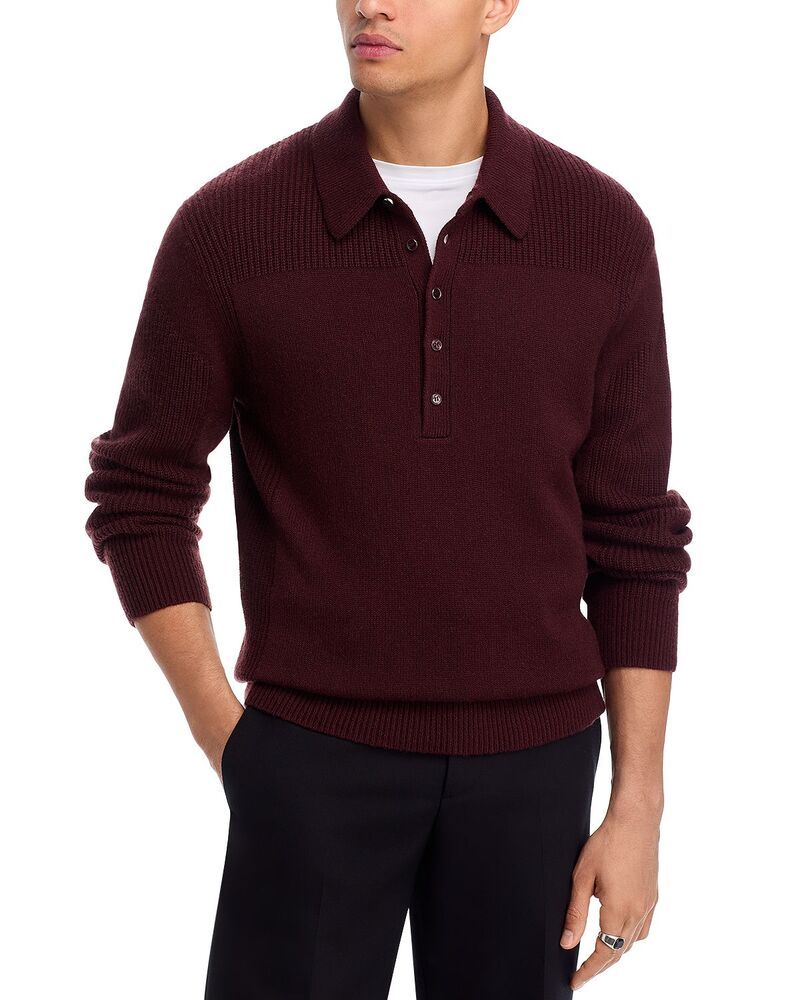 ヘルムート ラング メンズ アウター ニット・セーター リラックスフィット ポロシャツ ウール Helmut Lang Relaxed Fit Blocknit Wool Polo Sweater Dark Burgundy バーガンディ
