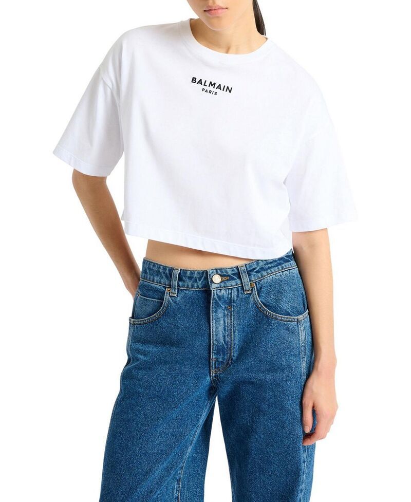 バルマン レディース トップス シャツ 刺繍 Embroidered Balmain Paris TShirt White ホワイト