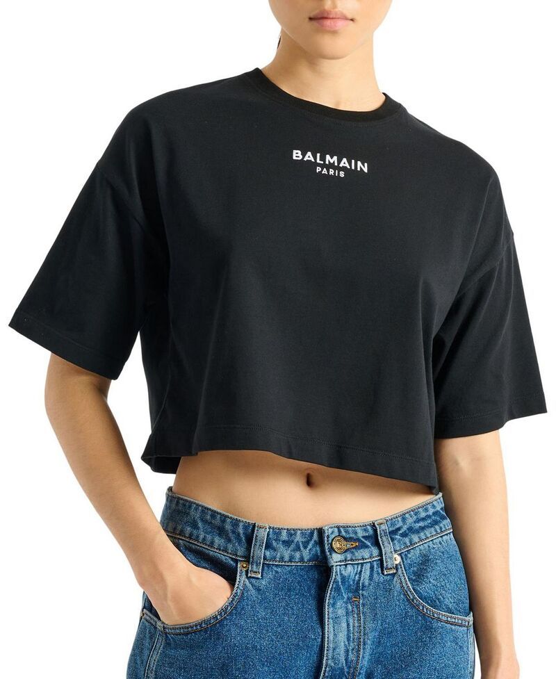 バルマン レディース トップス シャツ 刺繍 Embroidered Balmain Paris TShirt Black ブラック