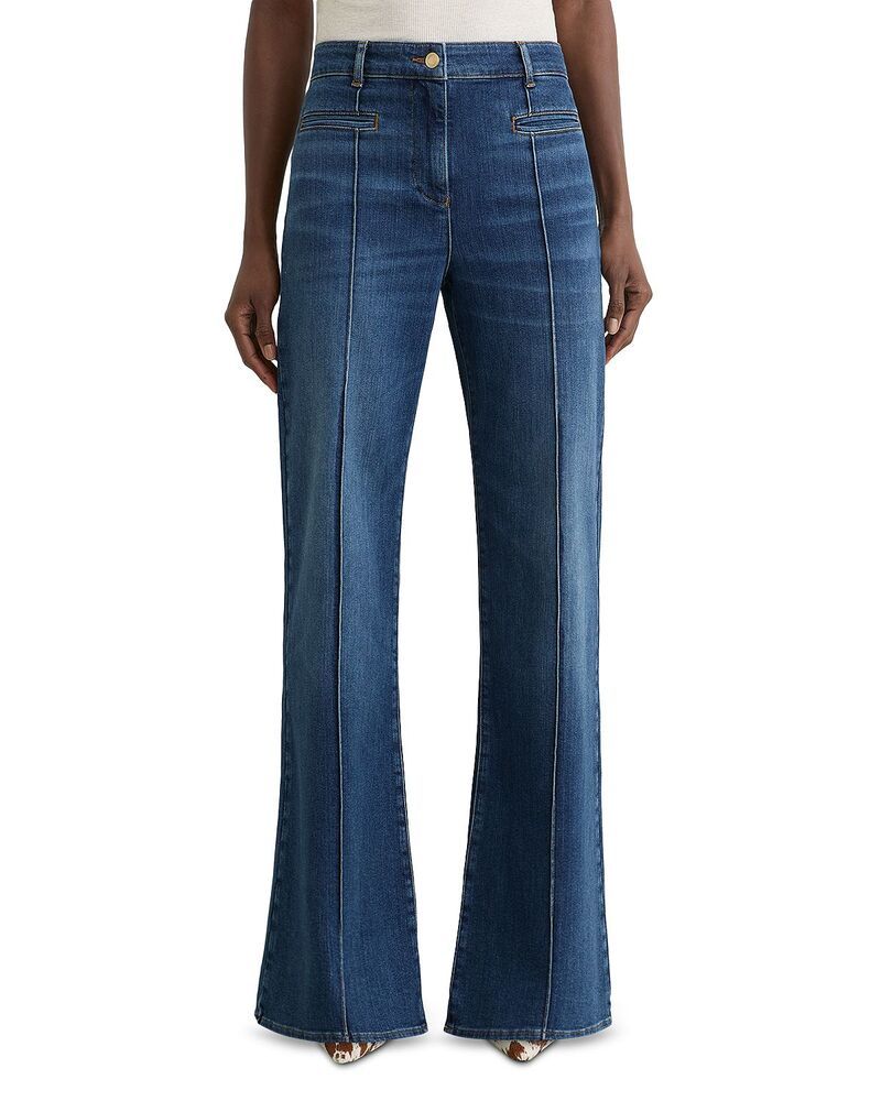 レイス レディース ボトムス デニムパンツ ジーンズ REISS Claude High Rise Pintuck Flare Jeans in Mid Blue ブルー