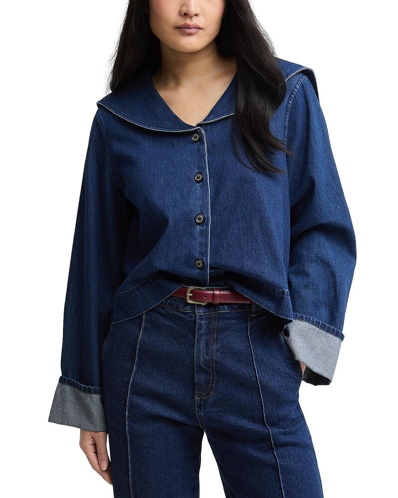 バブアー レディース トップス シャツ Barbour Dartmoor Shawl Collar Shirt Mid Wash Indigo インディゴ