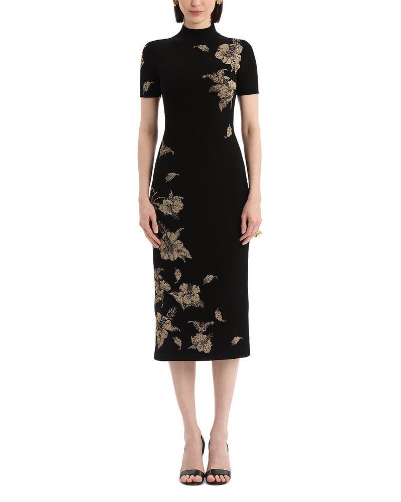 オスカー デ ラ レンタ レディース トップス ワンピース トール ニット Oscar de la Renta Metallic Jacquard Knit Dress Black ブラック