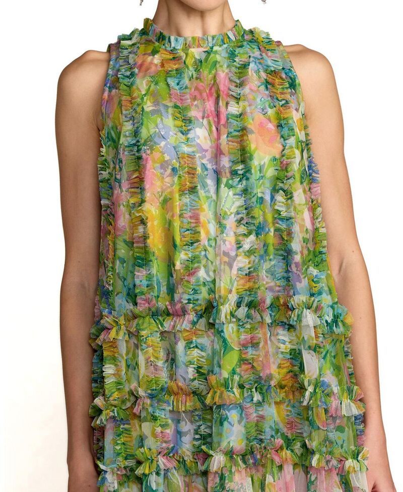 マックダガル レディース トップス ワンピース ハイネック プリント ミニ メッシュ ノースリーブ Mac Duggal Sleeveless High Neck Printed Mesh Mini Dress Green Multi グリーン