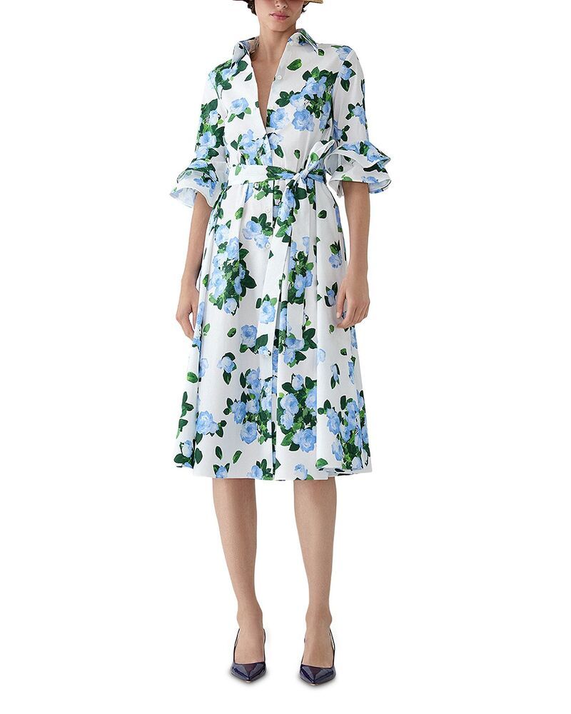 キャロライナヘレラ レディース トップス ワンピース ティアード フリル Carolina Herrera Tiered Ruffle Sleeve Dress White Multi ホワイト