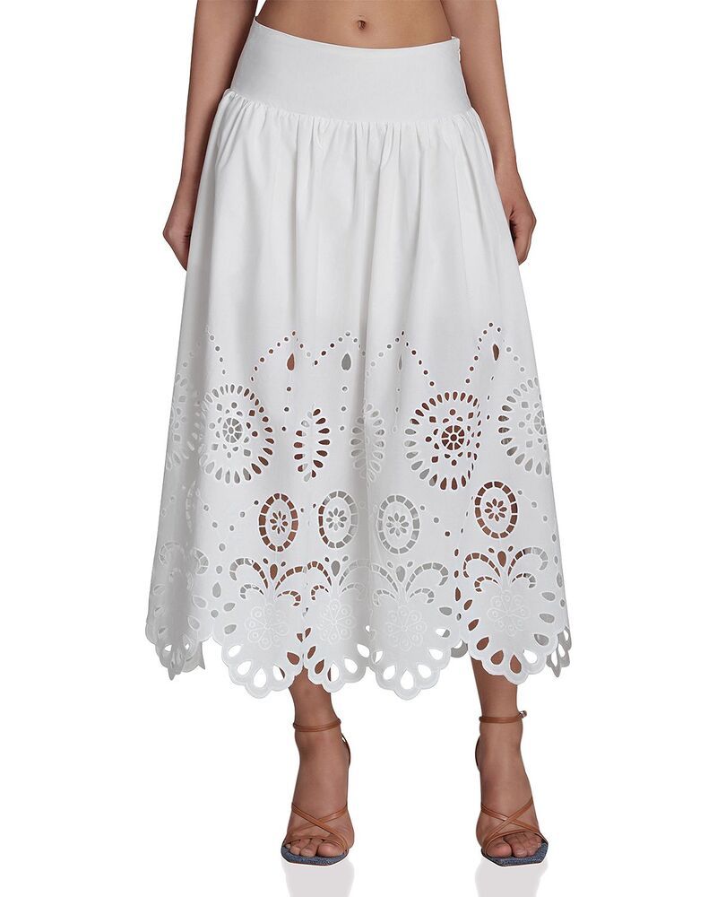 アヴェックレフィーユ レディース ボトムスカート ミディ 刺繍 Avec Les Filles Eyelet Scalloped Embroidered Midi Skirt White ホワイト