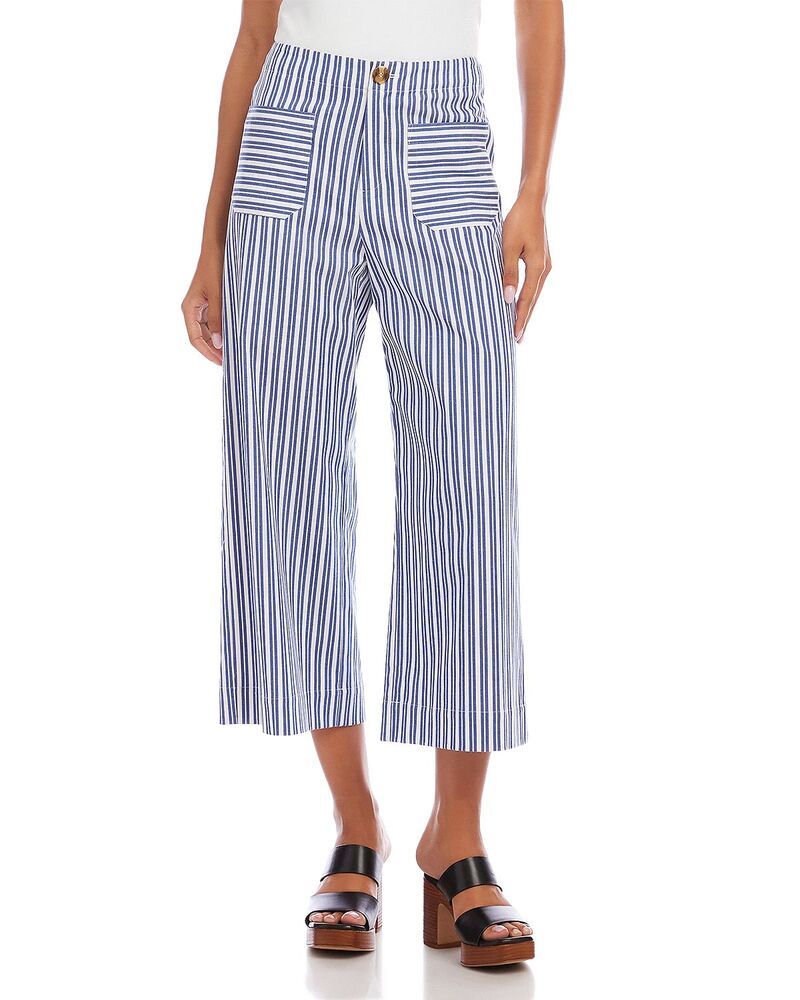 カレンケーン レディース ボトムス カジュアルパンツ ワイドレッグ クロップド Karen Kane Stripe Cropped Wide Leg Pants Blue Off White オフホワイト 29,120円