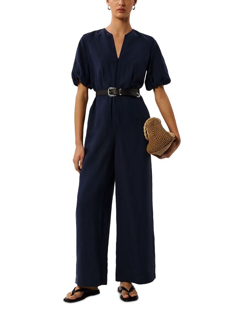ホイッスルズ レディース トップス ジャンプスーツ リネン Whistles Linen Blend Tie Waist Jumpsuit Navy ネイビー
