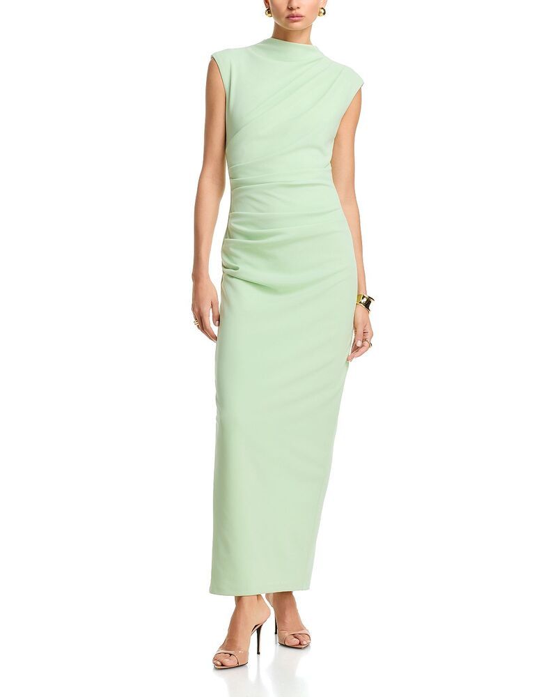 アクア レディース トップス ワンピース モックネックレープ ギャザー スキューバ AQUA Long Scuba Crepe Ruched Mock Neck Dress Exclusive Honeydew