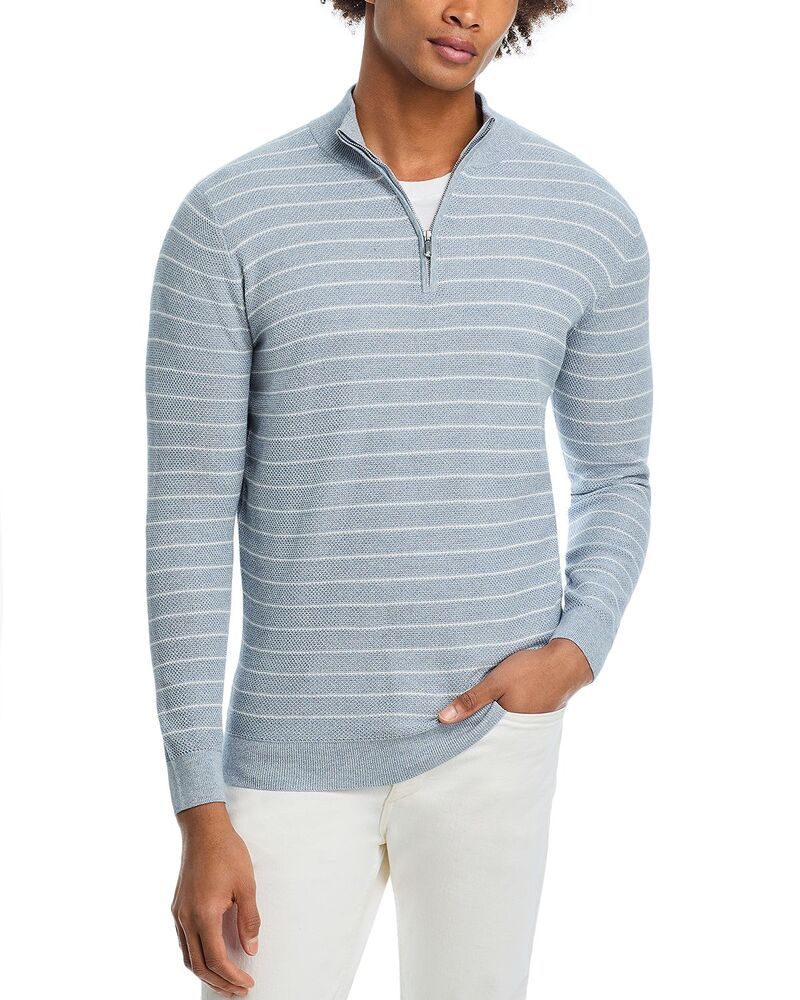 ピーター・ミラー メンズ アウター ニット・セーター ハーフジップ Peter Millar South Bend Striped Quarter Zip Sweater Morning Blue ブルー