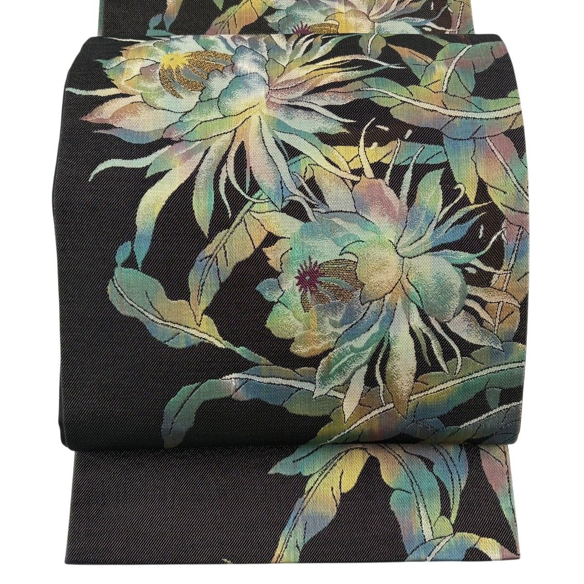 【美品】 袋帯 秀品 月下美人 箔 墨色 六通 正絹 【中古】