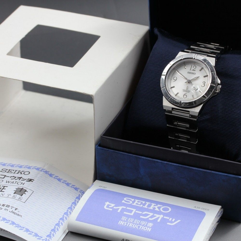 【稼働品】SEIKO Lukia 4F32-0130 パーペチュアルカレンダー フルセット 元箱 説明書 クオーツ レディース #14782