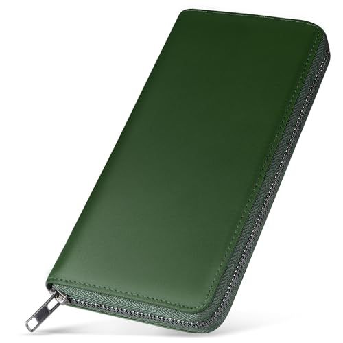【新品】財布 メンズ 長財布 栃木レザー 一流の革職人が作る 本革 大容量 スキミング防止 ラウンドファスナー 男性 ウォレット 小銭入れ 紳士用 牛革 さいふ (Green) 8fbefe86