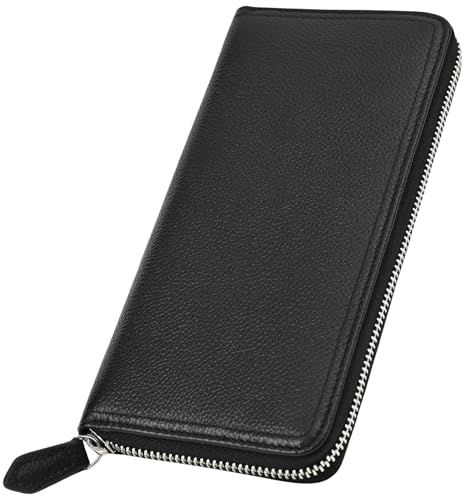 【新品】[LAZZARO] 財布 メンズ 長財布 本革 ラウンドファスナー コンパクト スキミング防止 軽量 レザー シンプル ギフトボックス入り (ブラック) 78ea341a