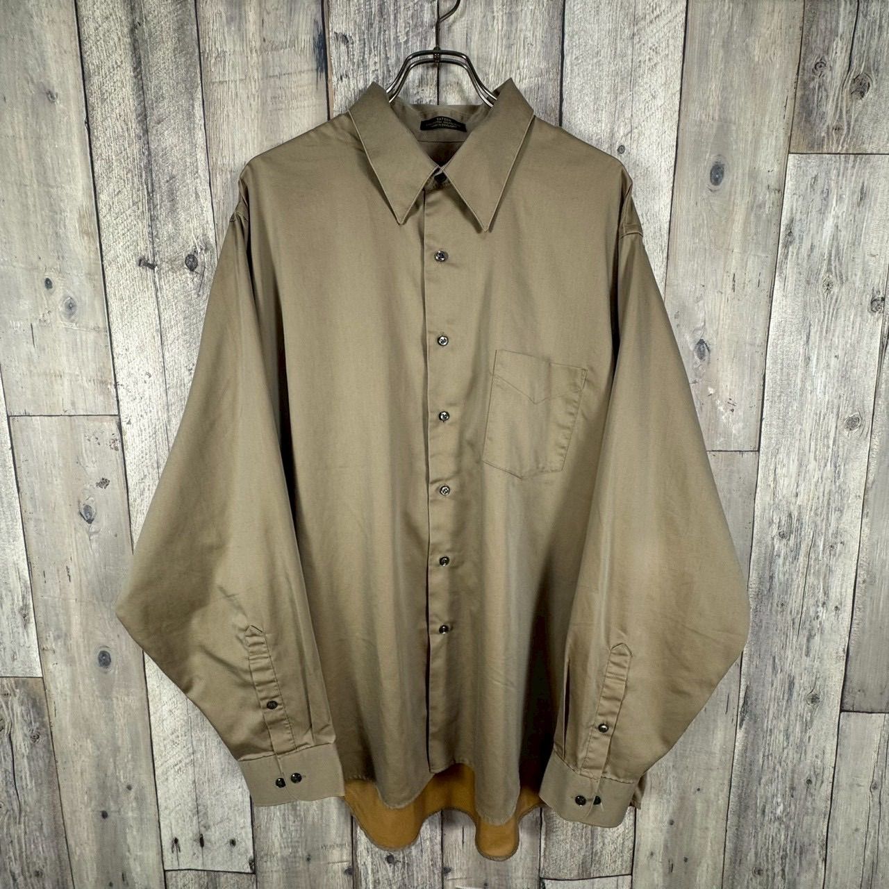 OLD ARROW 80s アロー SATEEN ベージュ 衿芯 襟芯 長袖 無地 ドレス シャツ メンズ XXL サイズ