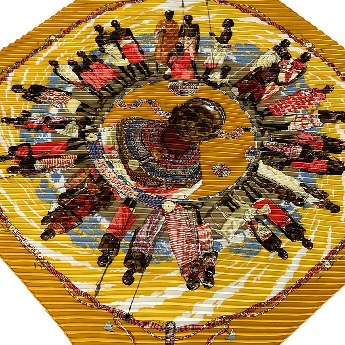HERMES(エルメス) スカーフ カレプリセ ダークイエロー×マルチ PERLES DU KENYA