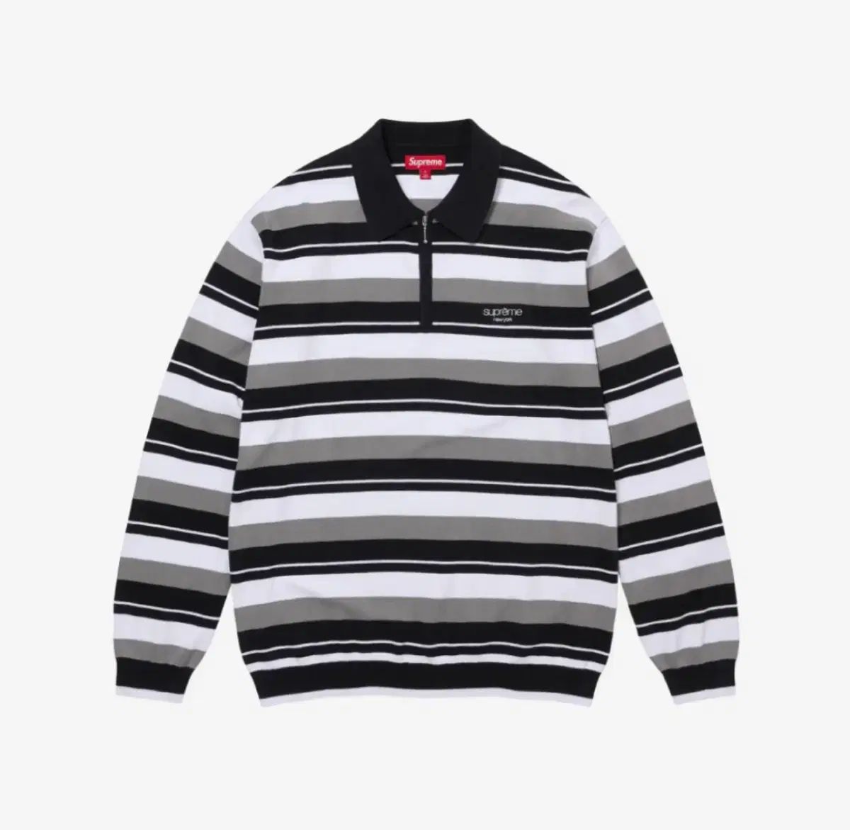 XL シュプリーム ストライプ ジップ ロングスリーブ ポロ ブラック