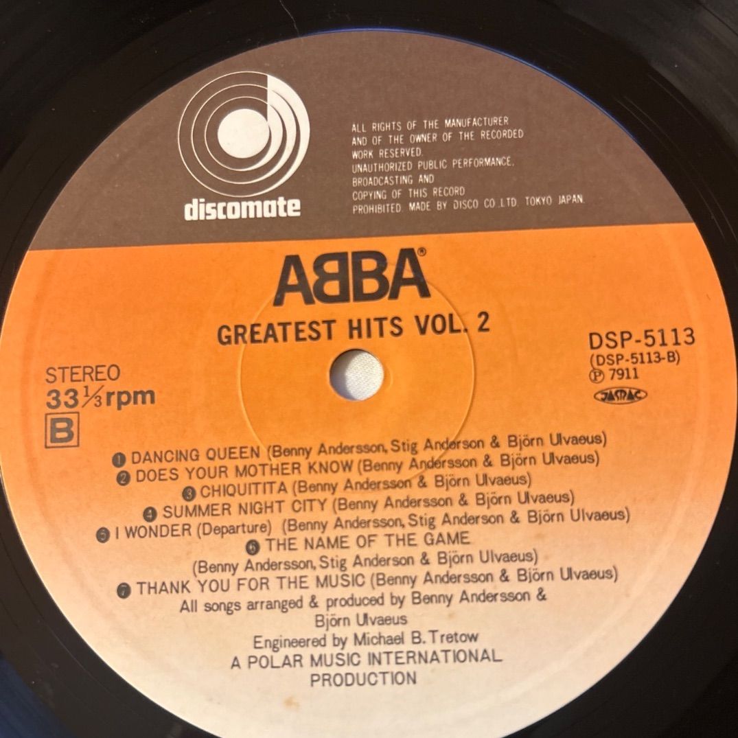 中古LPレコード】ABBA アルバム『Greatest Hits Vol. 2』LPレコード