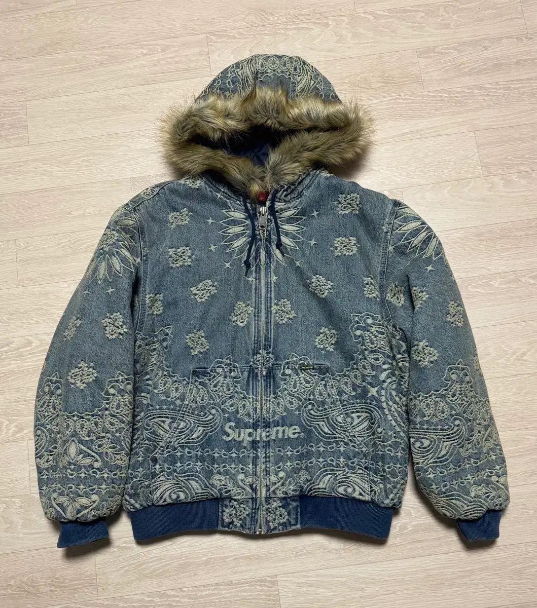Supreme バンダナ ジャカード デニム フード ワークジャケット ブルー L