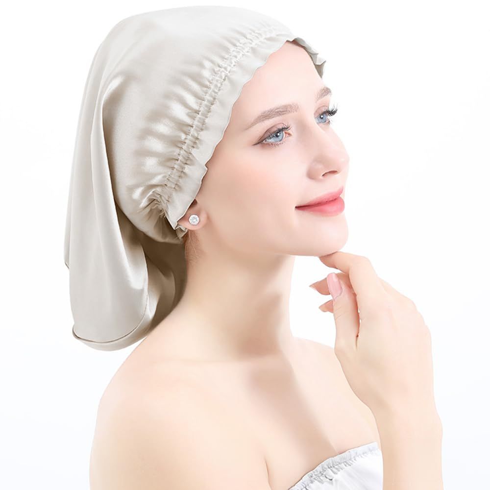 キッソス（ＫＩＳＳＯＳ） シルク ナイトキャップ ヘアキャップ スリーピングキャップ 就寝 保湿 美髪 ロングヘア (カーキ) [カーキ]