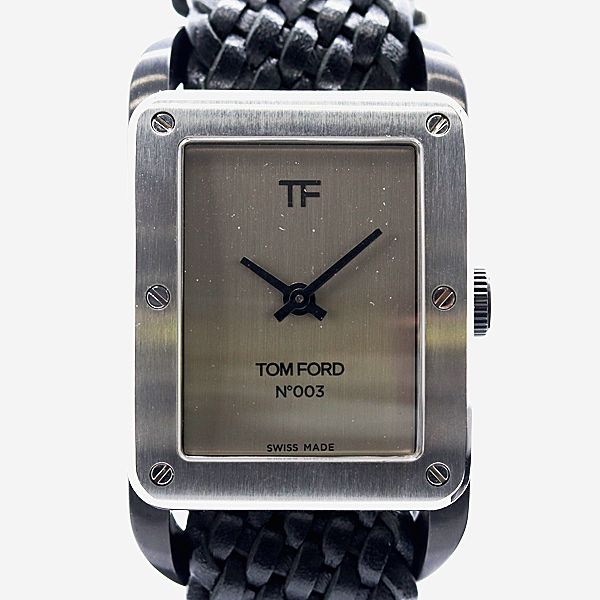 新品同様 稼働 箱/保付 トムフォード TF0120256685 N.003 QZ シルバー文字盤 メンズ腕時計 0016500 5GTT KMT ABC23354
