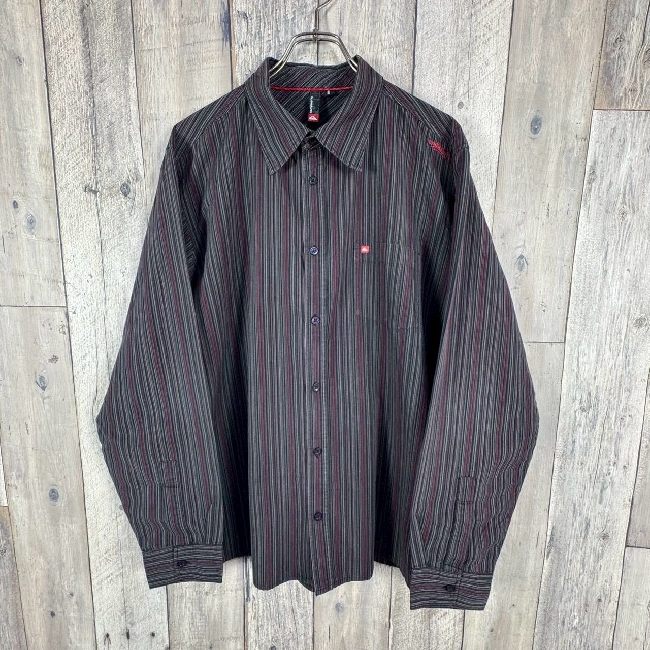 OLD QUIKSILVER 00s クイックシルバー y2k オールドサーフ 長袖 ストライプ シャツ メンズ L サイズ