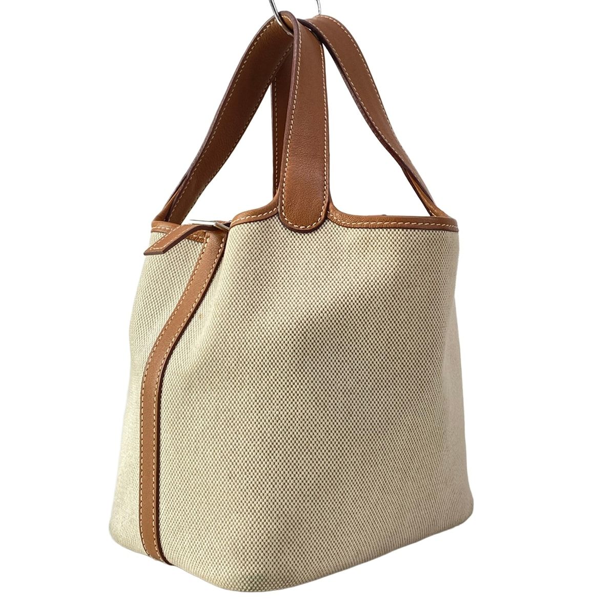 HERMES(エルメス) ハンドバッグ ピコタンPM アイボリー×フォーブ シルバー金具