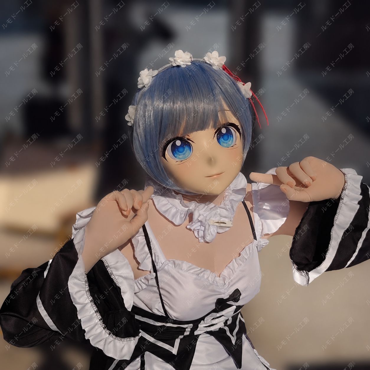 キグルミマスク レム 風 Re:Zero 風 メイド衣装フルセット 半頭