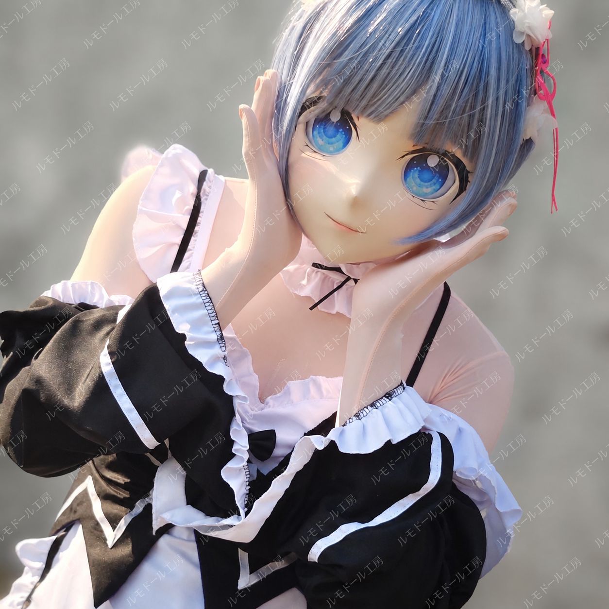 m*l様 【在庫あり】全頭面 レム着ぐるみマスク コスプレコスチュ一ムkigur キグルミマスク レム 風 Re:Zero 風 メイド衣装フルセット 半頭