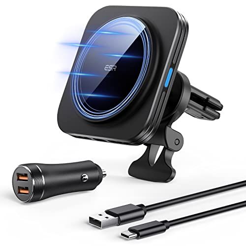 ESR スマホホルダー 車 ワイヤレス充電 マグネット 高速充電 15W magsafe 車載ホルダー magsafe充電器 磁気吸着 多角度自由調節 エアコンルーバー/ダッシュボード式車載ホルダー 車 スマホスタンド iPhone 17e 537c4374