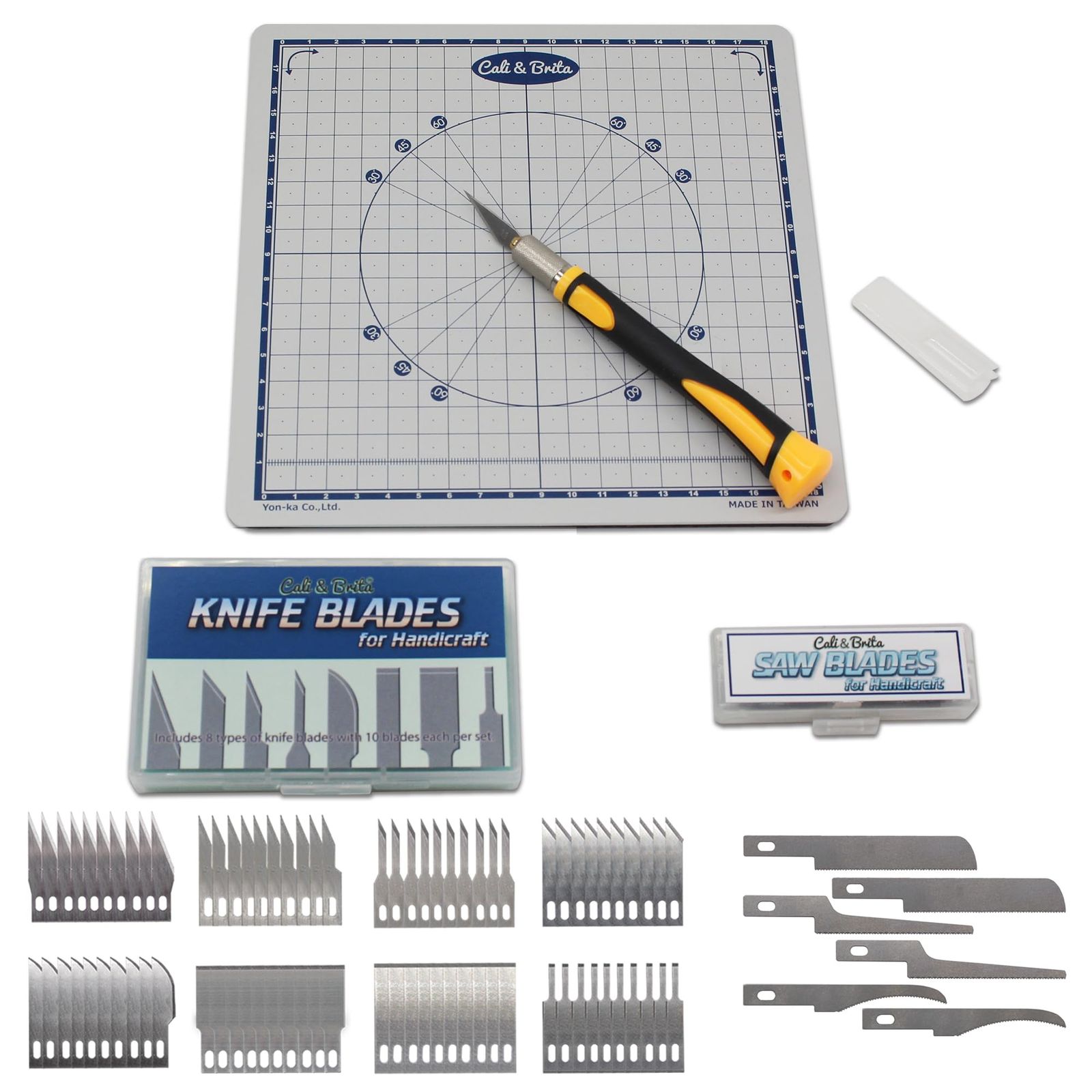 Cali&Brita【ホビー用ナイフツールセット】デザインナイフ替刃KNIFE BLADES+ホビー用ノコギリ刃SAW BLADES+太径ナイフグリップセット＋回転カッティングマット★ 4aabac9f