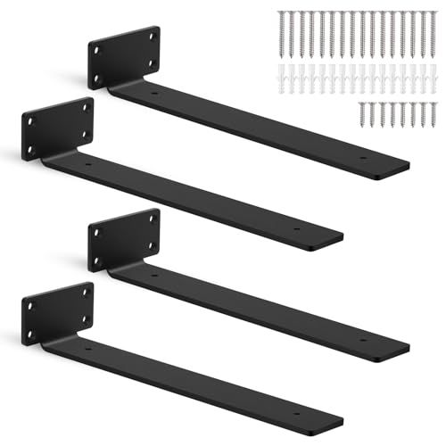 HIMOMO 棚受け金具 4個セット 隠し棚受け 荷重90KG以上 厚さ5mm 長さ30cm 12インチ 高耐荷重 棚受け金具 見えない 厚みもあり頑丈でした 棚の補強 棚支え キッチン、リビング、玄関 、店舗、屋内、屋外用(ブラック 30c c8b71f44