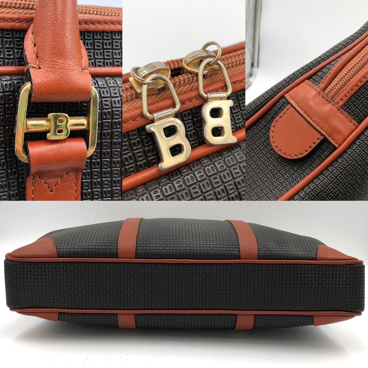 バリー BALLY ビジネスバッグ ブリーフケース Bロゴ PVC レザー 黒 茶 