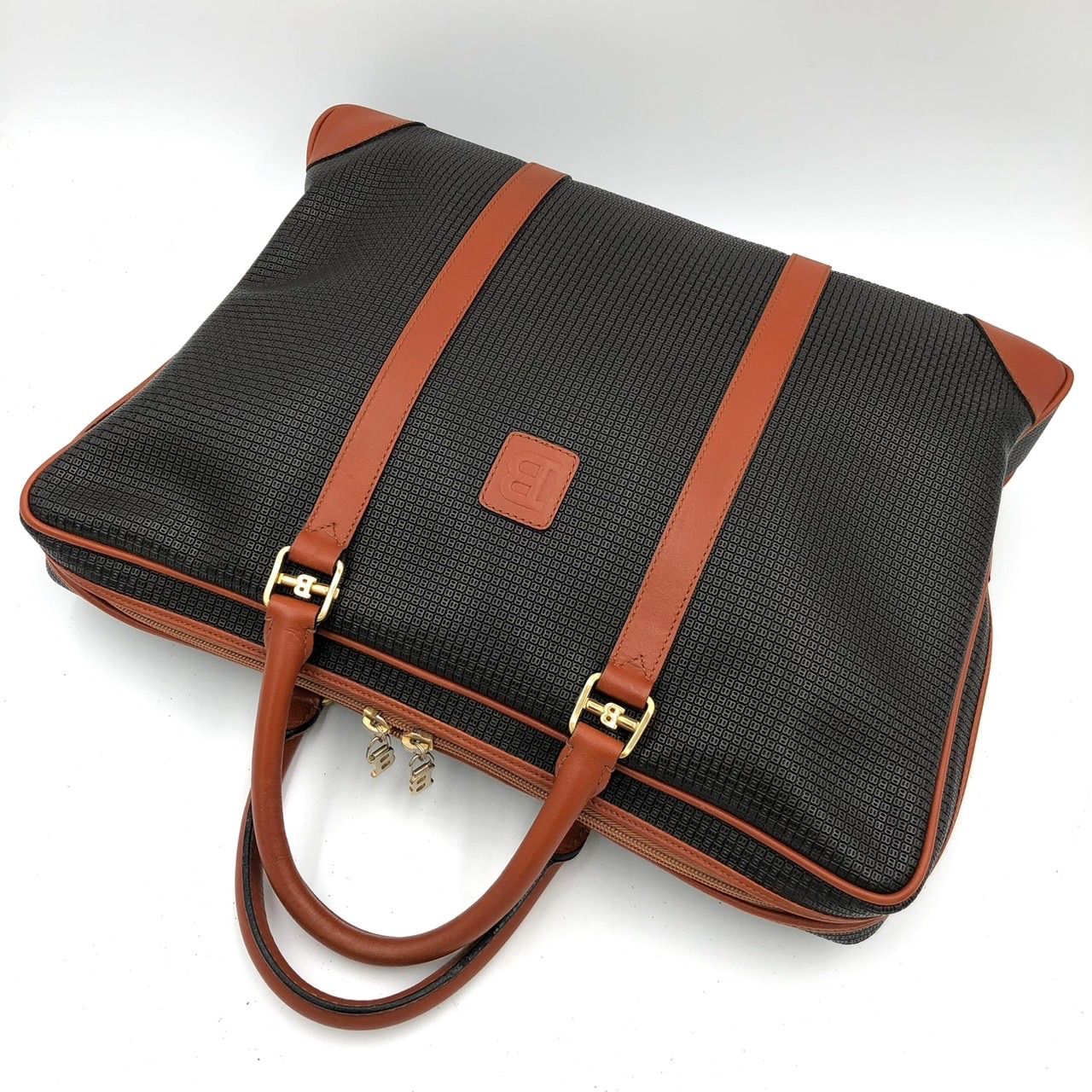 バリー BALLY ビジネスバッグ ブリーフケース Bロゴ PVC レザー 黒 茶 