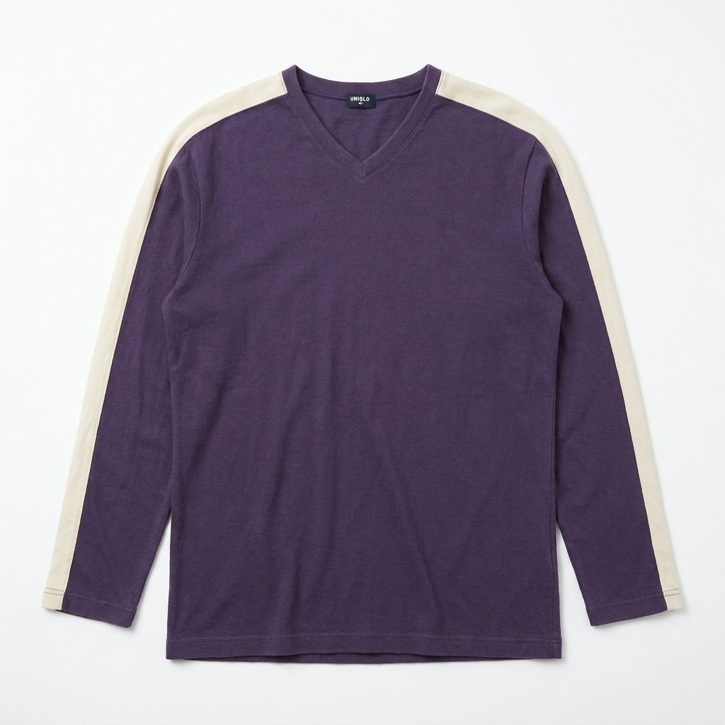 UNIQLO ユニクロ サイドライン 長袖 カットソー Vネック パープル M