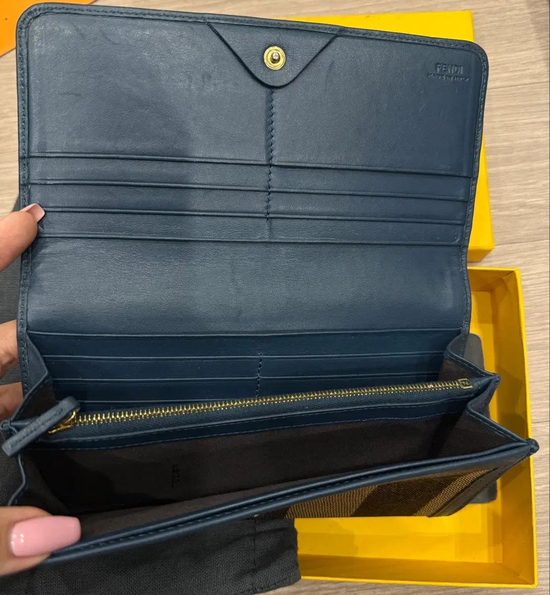 FENDI フェンディ FF ロゴ 長財布 ブルー/ブラウン + フルセット