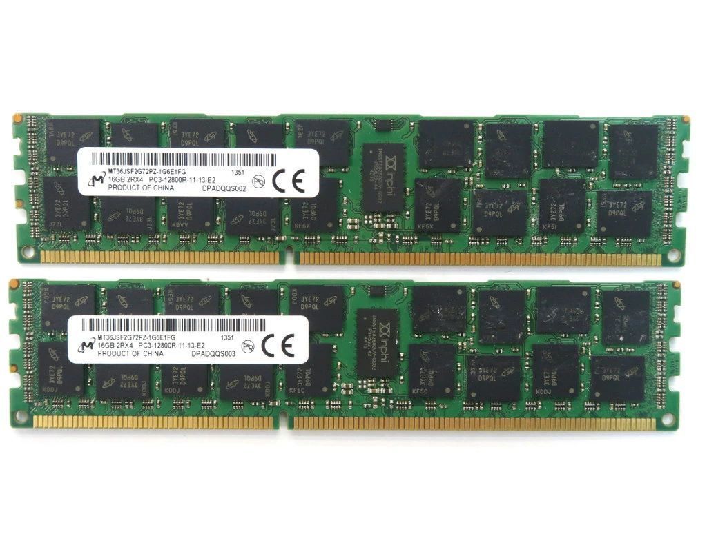 Micron 16GBx2枚セット32GB分 PC3-12800R DDR3L Registered ECC DELL Precision T3600/T5600/T7600 hp Z820/Z620等対応 【中古】【20200