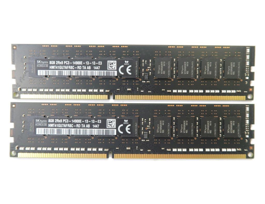 SK hynix 8GBx2枚セット 16GB分 PC3-14900E DDR3 ECC Unbuffered hp Z420/Z620/Z820 DELL Precision T3610等対応 【中古】【20190215】