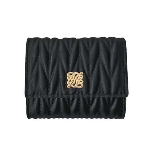 [ジゼル] 財布 三つ折り財布 ミニ財布 コンパクト 使いやすい L字型 BOX型 カードケース 小銭入れ 大容量 ロゴ入り レディース 折りたたみ ギフト プレゼント キルティング 小さい (ブラック)pms e2556190
