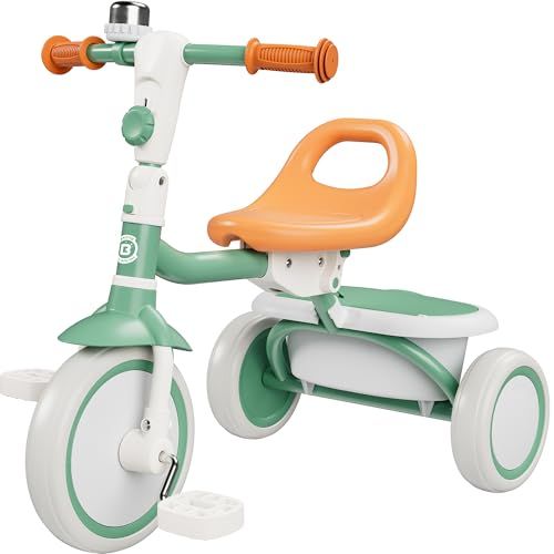 besrey 子供三輪車 ベル付き 収納三輪車 2in1 1歳 2歳 3歳 1歳から5歳まで ランニングバイク 自転車 乗用玩具 幼児用 キッズバイク プレゼント おもちゃ お祝い ギフト グリーン★ 972c17f2