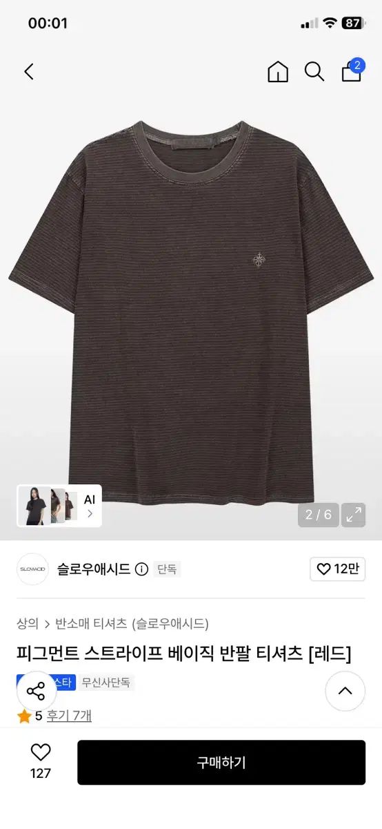 (S) 新品 SLOW ACID(スローアシッド) レッド ストライプ 半袖 Tシャツ