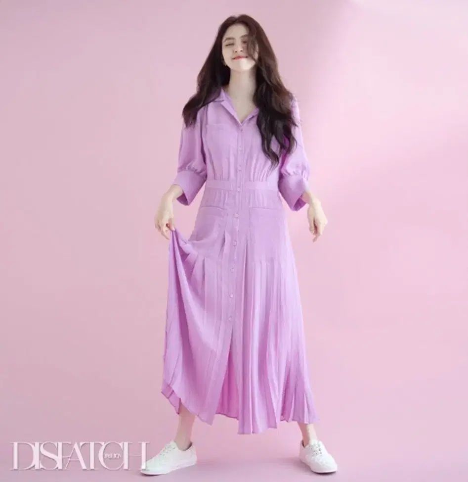 on&on オンアンドオン ラベンダー フェミニン プリーツ ロング丈ワンピース